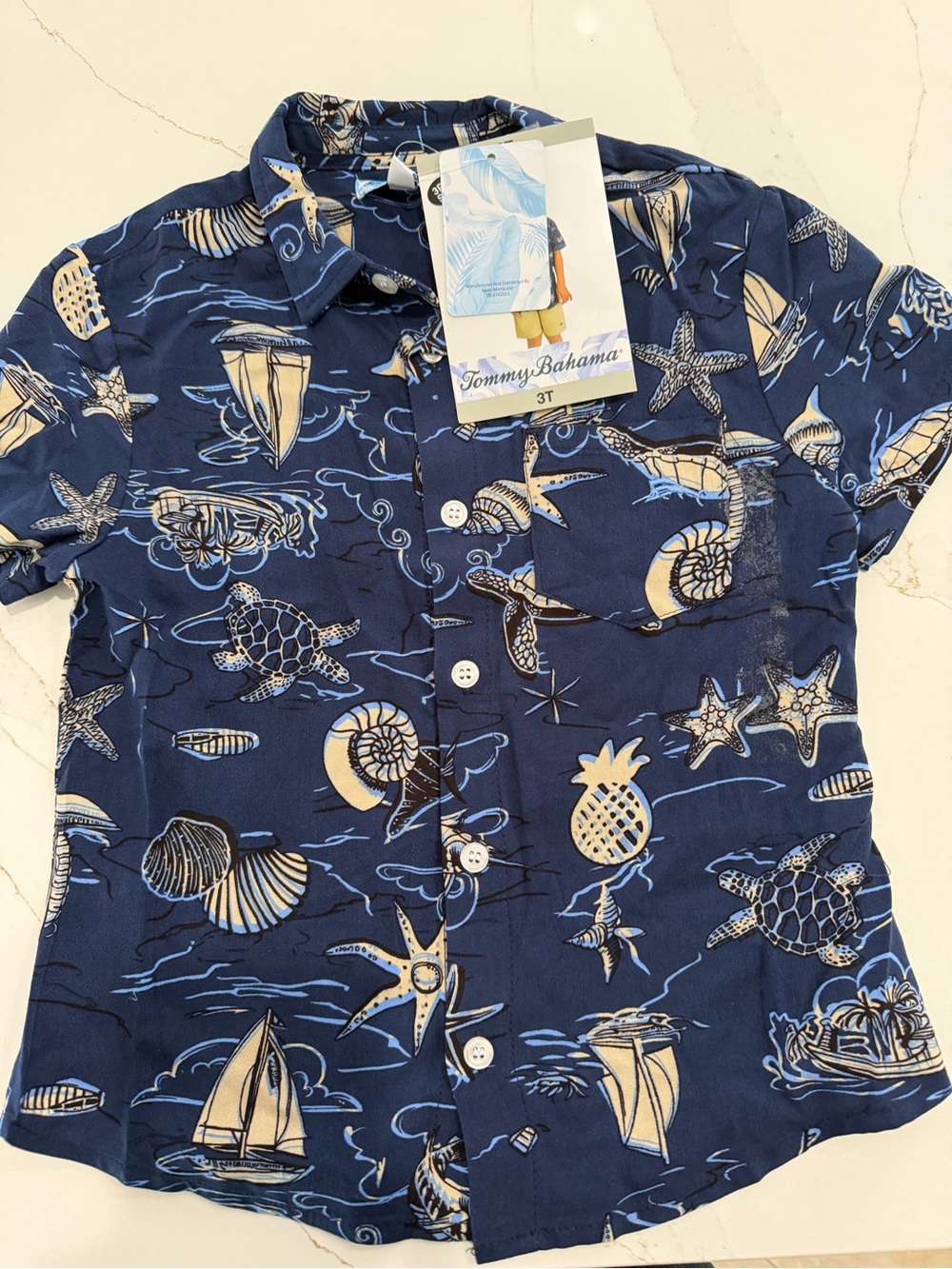 Tommy Bahama Navy Blue Tropical Nautical Print Button-Down Shirt - Picture 2 of 4